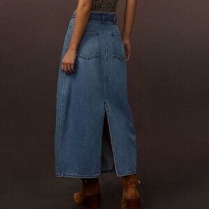 Pilcro Barrel Denim Maxi Skirt Rear Slit Pockets Jean Midi Anthropologie 22W